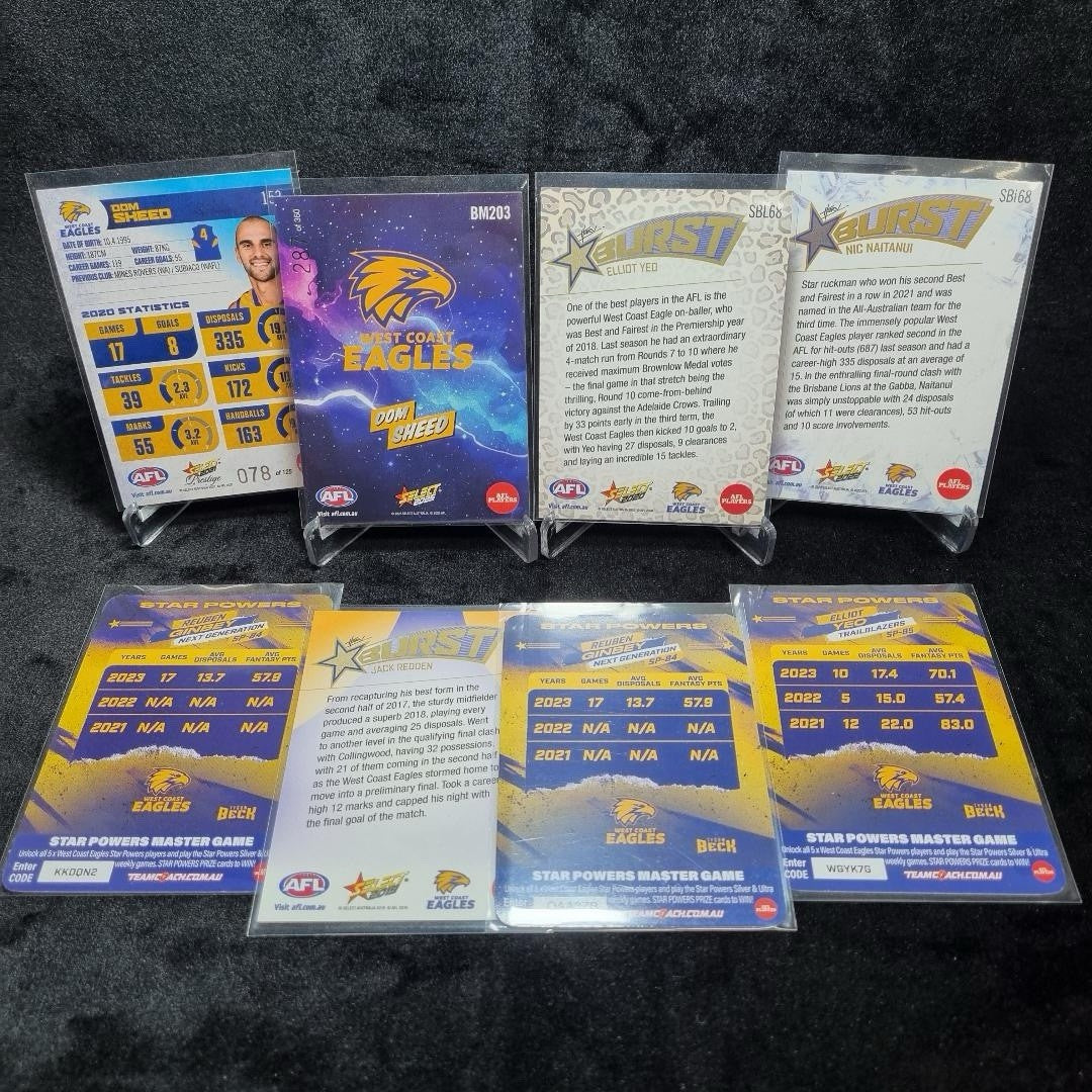 AFL West Coast Eagles Insert/ Numbered Card Lot X 8 Trading Cards1