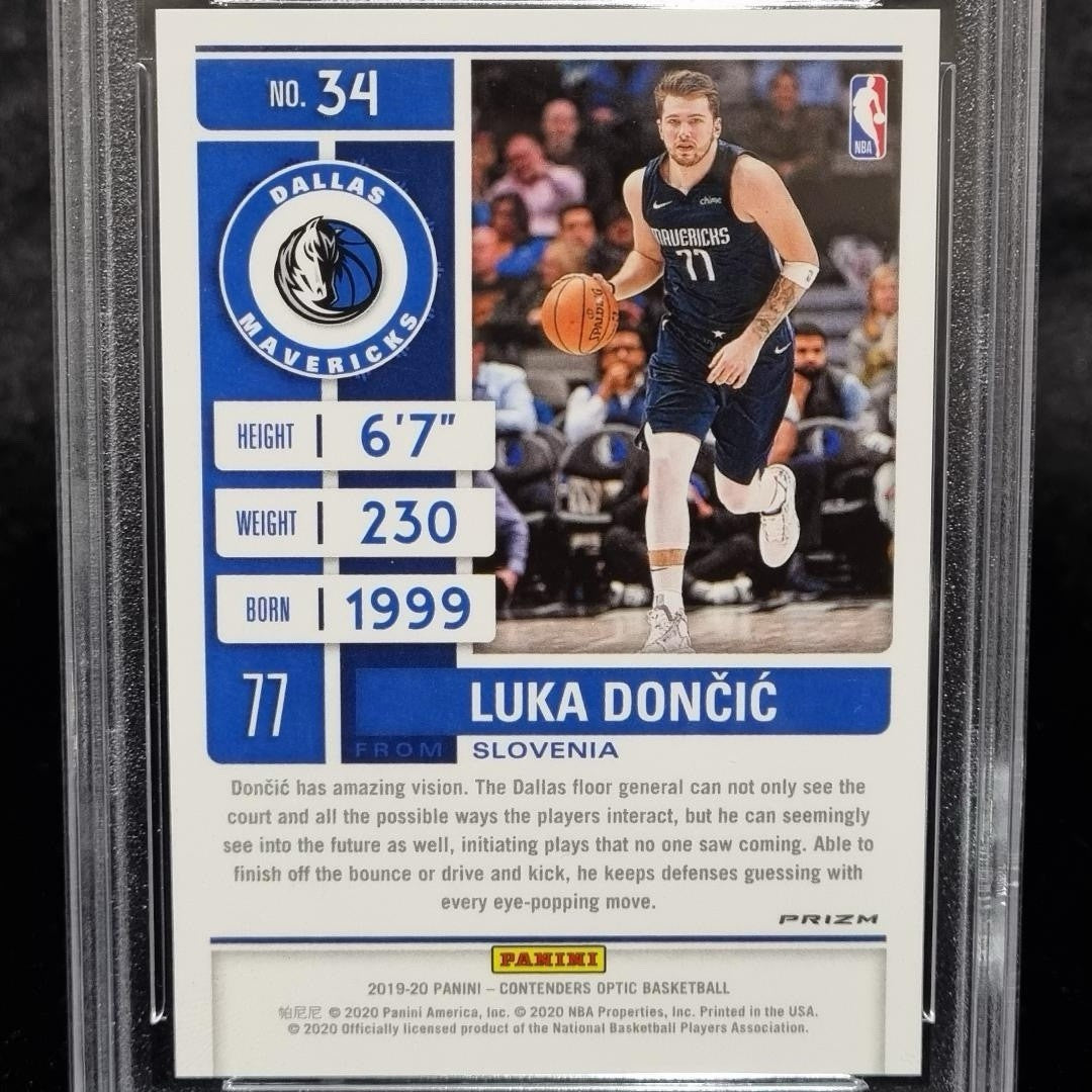 2019-20 Luka Doncic Silver PSA 10 Gem Mint 2nd Year Panini Contenders Optic #343