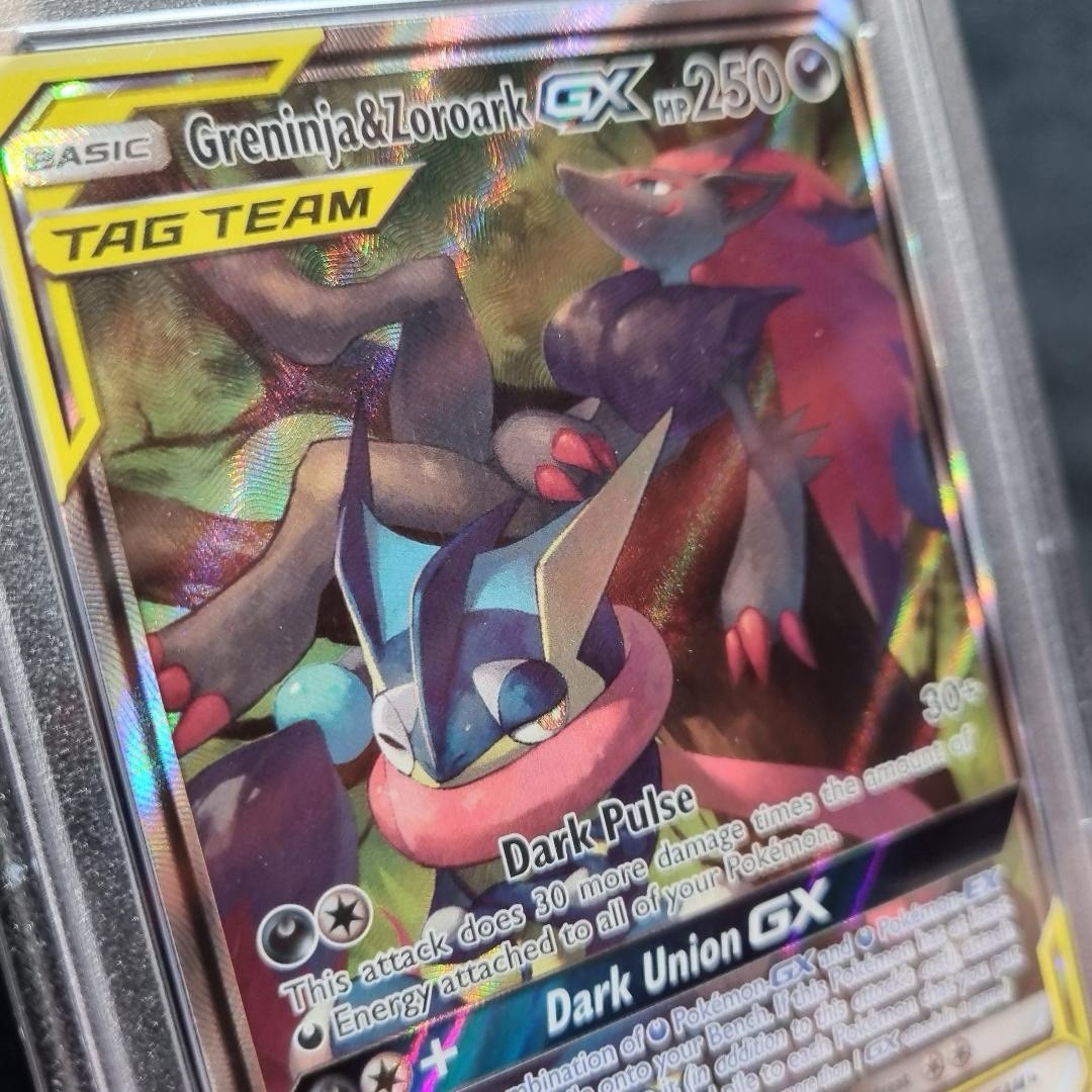 Pokemon Sun & Moon Unbroken Bonds 201 Full Alt Art Greninja & Zoroark GX PSA 82