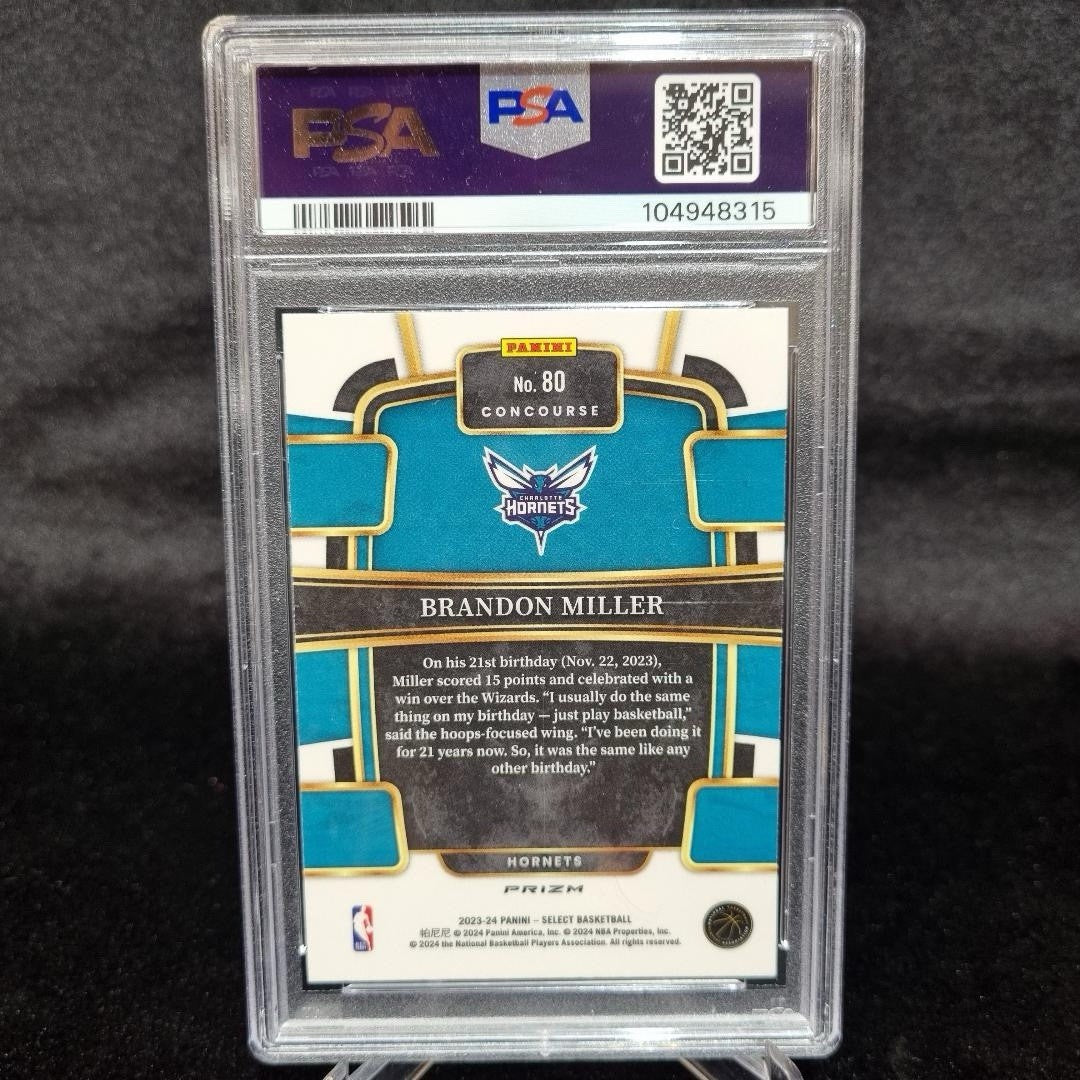 2023-24 Brandon Miller RC PSA 9- Select Green Cracked Ice #80 Charlotte Hornets1