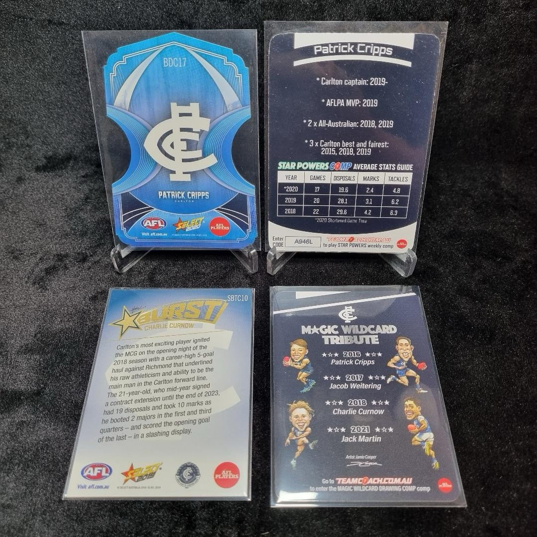 AFL Carlton Blues Insert/ Numbered Card Lot X 4 Trading Cards1
