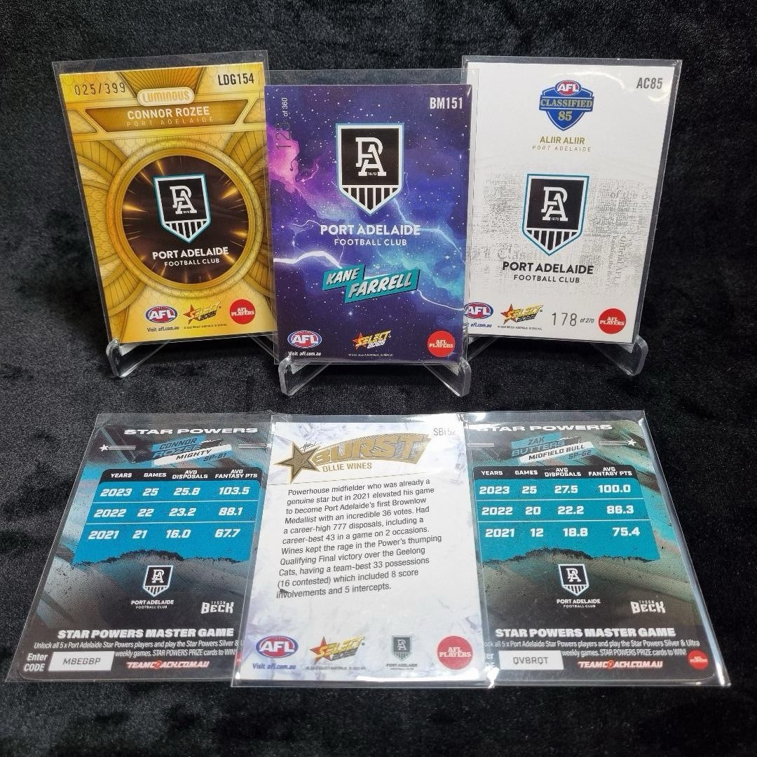 AFL Port Adelaide FC Insert/ Numbered Card Lot X 6 Trading Cards1