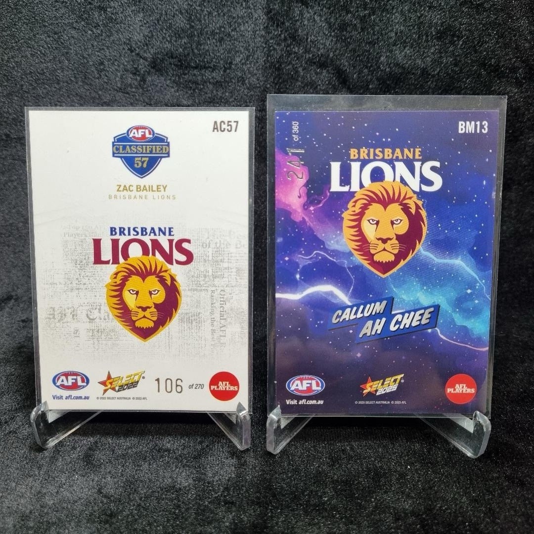 AFL Brisbane Lions Insert/ Numbered Card Lot X 2 Trading Cards1