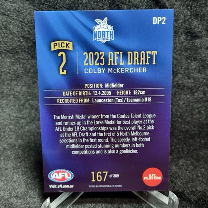 AFL 2023 Colby McKercher Draft Pick #2 /369 Select North Melbourne1