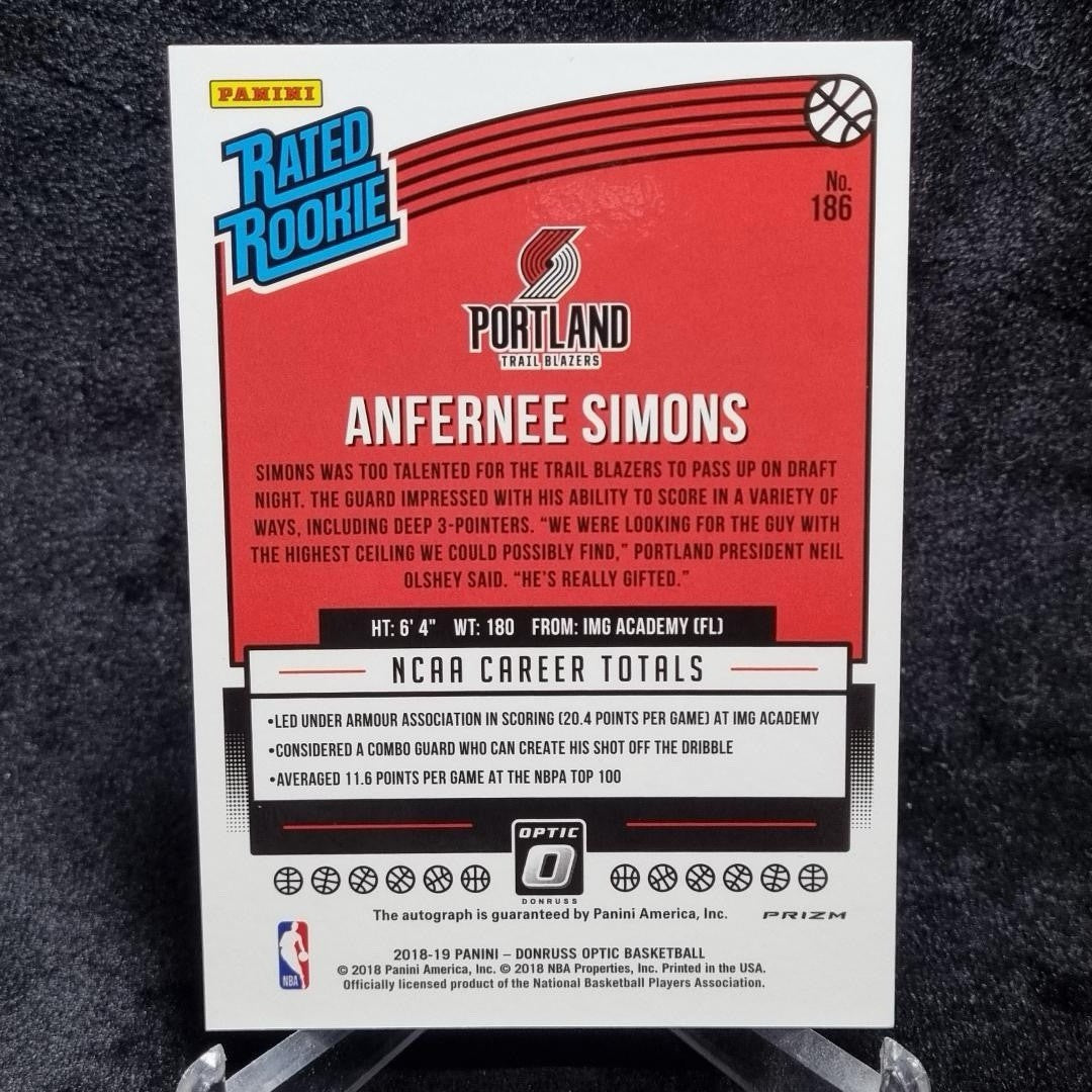2018 NBA Donruss Optic Anfernee Simons Rated Rookie Auto Fast Break Prizm1
