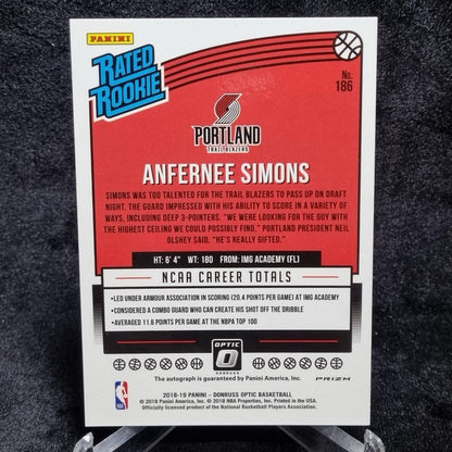 2018 NBA Donruss Optic Anfernee Simons Rated Rookie Auto Fast Break Prizm1
