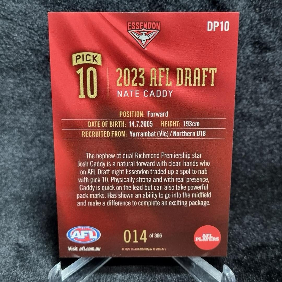 AFL 2023 Nate Caddy Draft Pick #10 /386 Select Essendon Bombers1