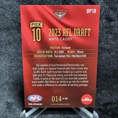 AFL 2023 Nate Caddy Draft Pick #10 /386 Select Essendon Bombers1