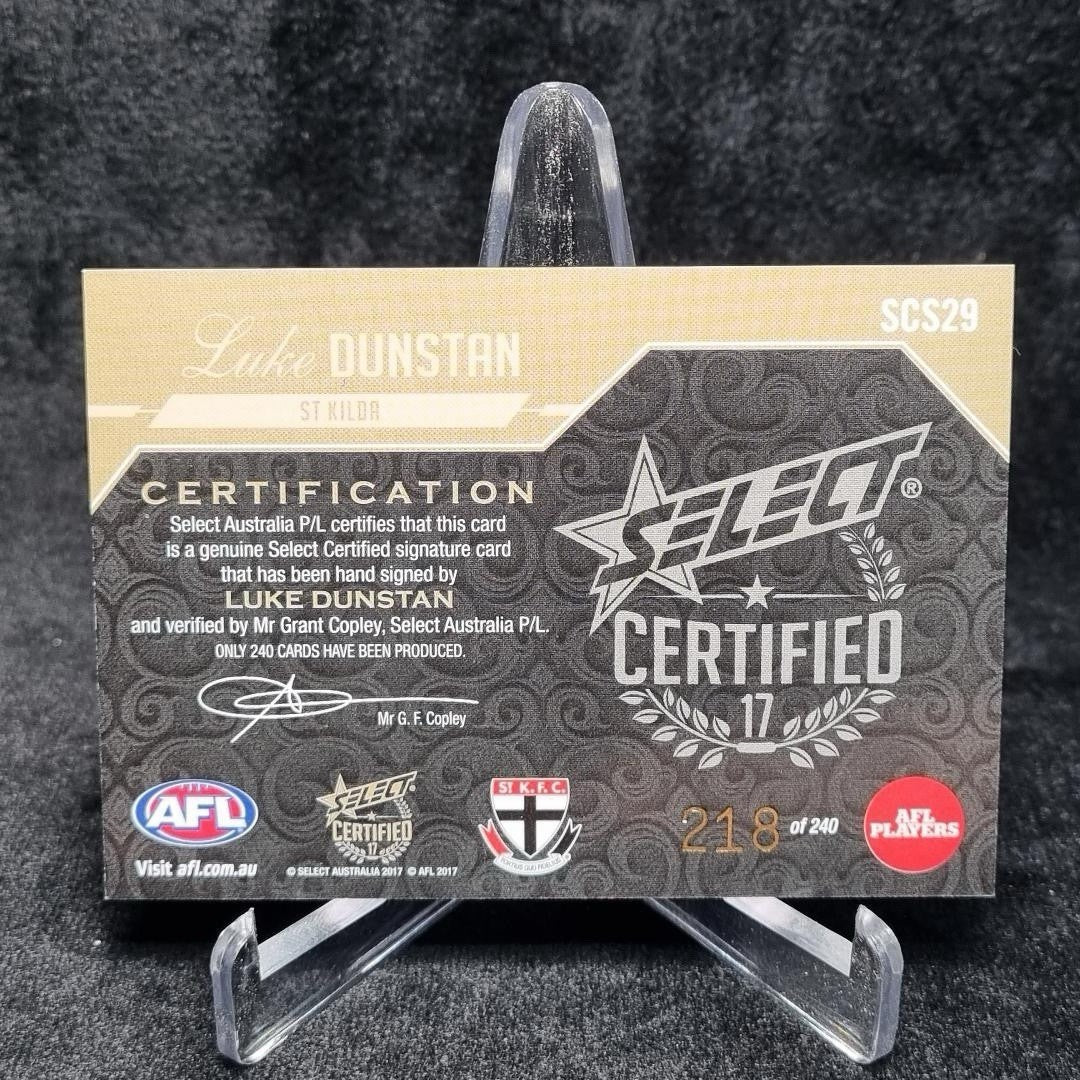 AFL Select 2017 Luke Dunstan Certified Signature Card SCS29 /2401