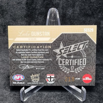 AFL Select 2017 Luke Dunstan Certified Signature Card SCS29 /2401