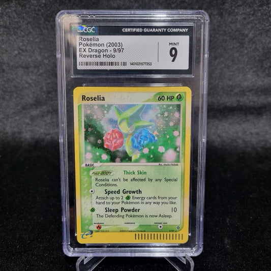 CGC 9 Mint Roselia 2003 EX Dragon 9/97 Reverse Holo **ERROR** Slab Pokemon Card0