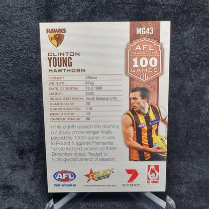 AFL Clinton Young Hand Signed Autograph Card 2013 Select Hawthorn Hawks MG431