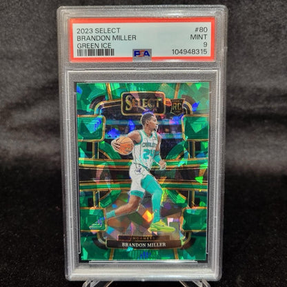2023-24 Brandon Miller RC PSA 9- Select Green Cracked Ice #80 Charlotte Hornets0
