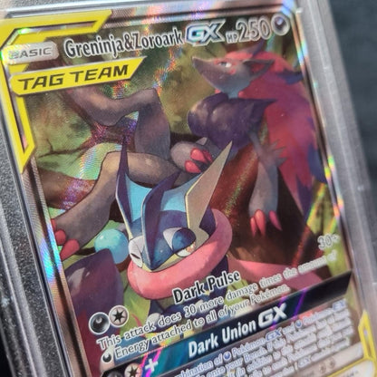 Pokemon Sun & Moon Unbroken Bonds 201 Full Alt Art Greninja & Zoroark GX PSA 82