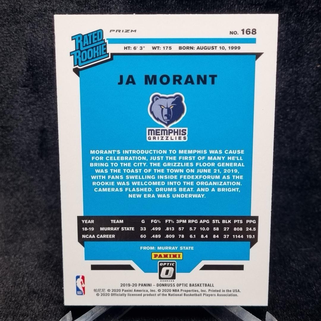 NBA Ja Morant Rookie Blue Velocity Optic Donruss #168 2019-2020 Grizzlies1