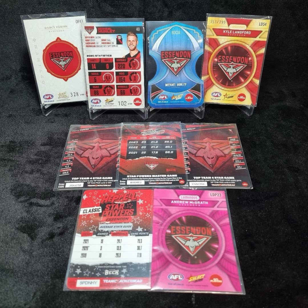 AFL Essendon Bombers Insert/ Numbered Card Lot X 9 Trading Cards1