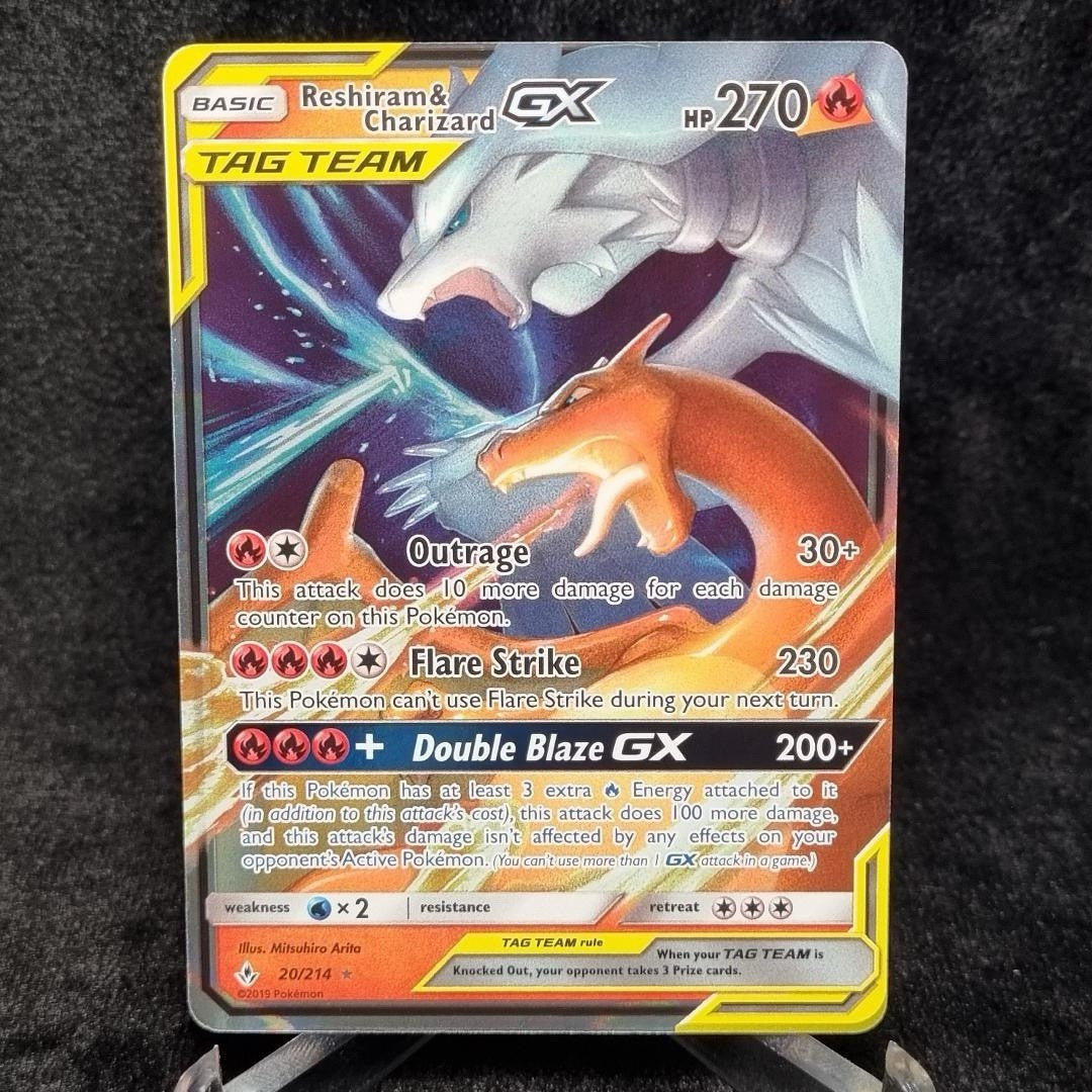 Pokémon Reshiram & Charizard GX 20/214 Unbroken Bonds TCG English Tag Team0