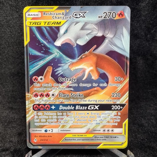 Pokémon Reshiram & Charizard GX 20/214 Unbroken Bonds TCG English Tag Team0
