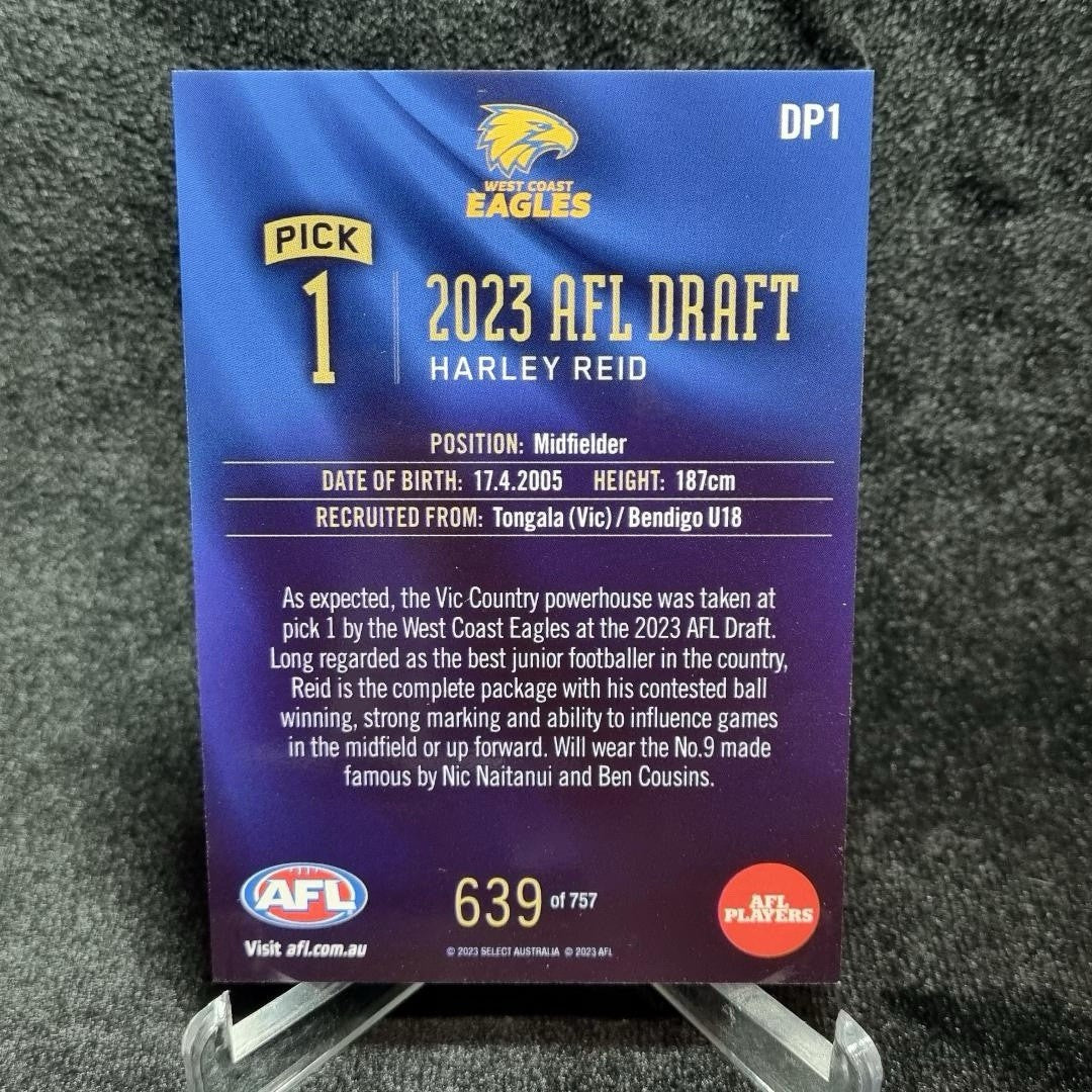 AFL 2023 Harley Reid Draft Pick #1 /757 Select West Coast Eagles1