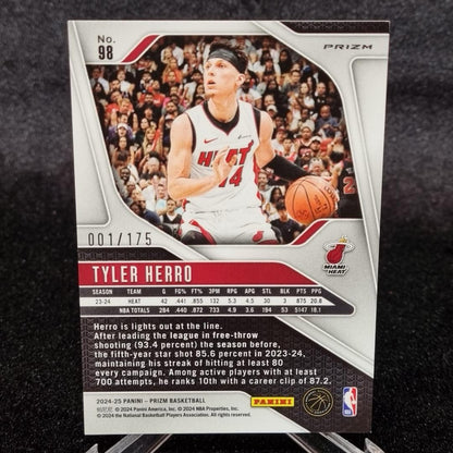 NBA 2024-25 Tyler Herro 1/175 Panini White Prizm #98 First Print Numbered1