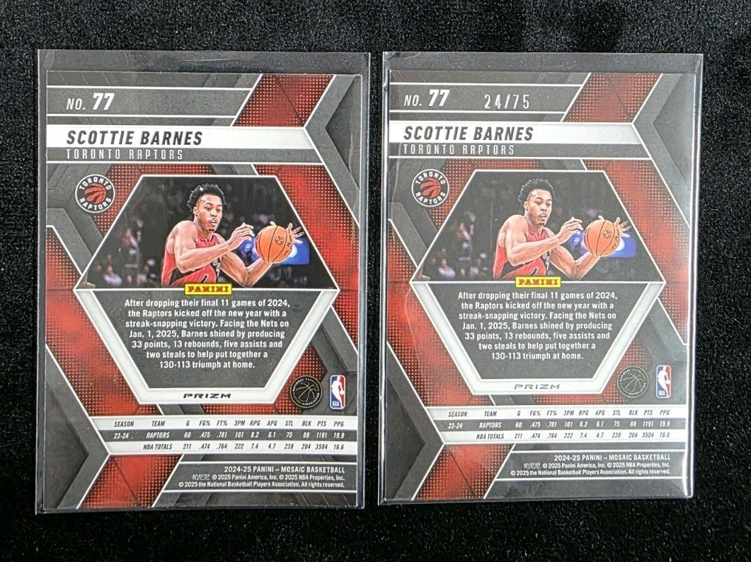 2024-25 Panini Mosaic #77 Scottie Barnes Raptors 2 Card Lot Mosaic & Bronze /751