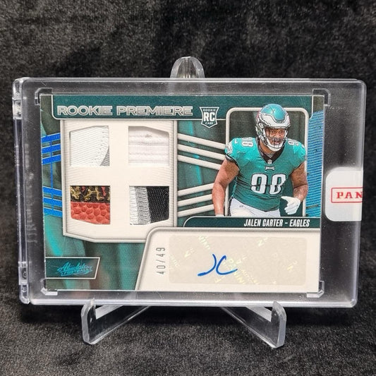 NFL Jalen Carter 2023 Panini Sealed Absolute Rookie Premiere Quad Patch Auto /490