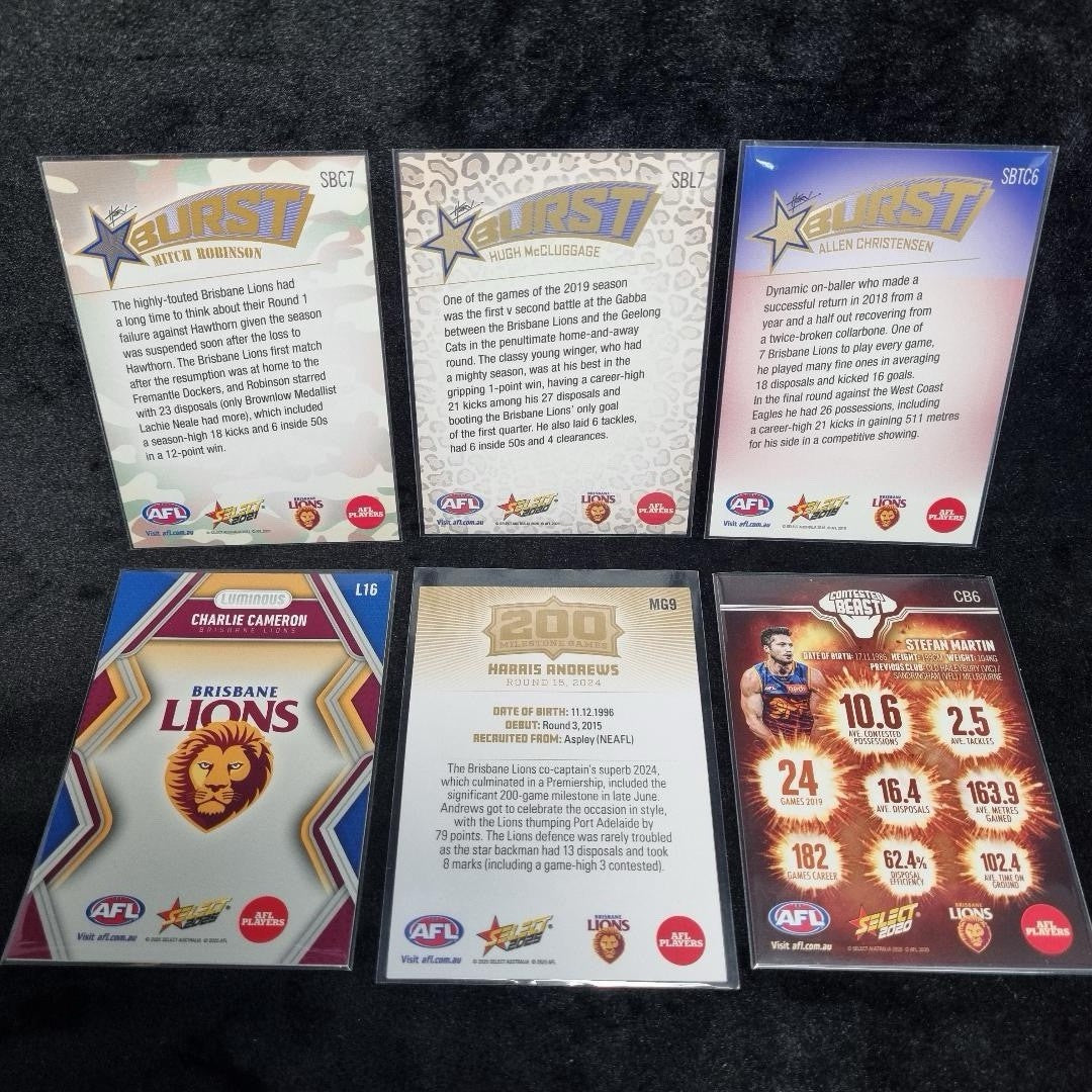 AFL Brisbane Lions Inserts/ Numbered Card Lot X 26 Aussie Rules Premiers 4