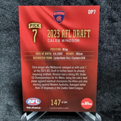 AFL 2023 Caleb Windsor Draft Pick #7 /324 Select Melbourne Demons1