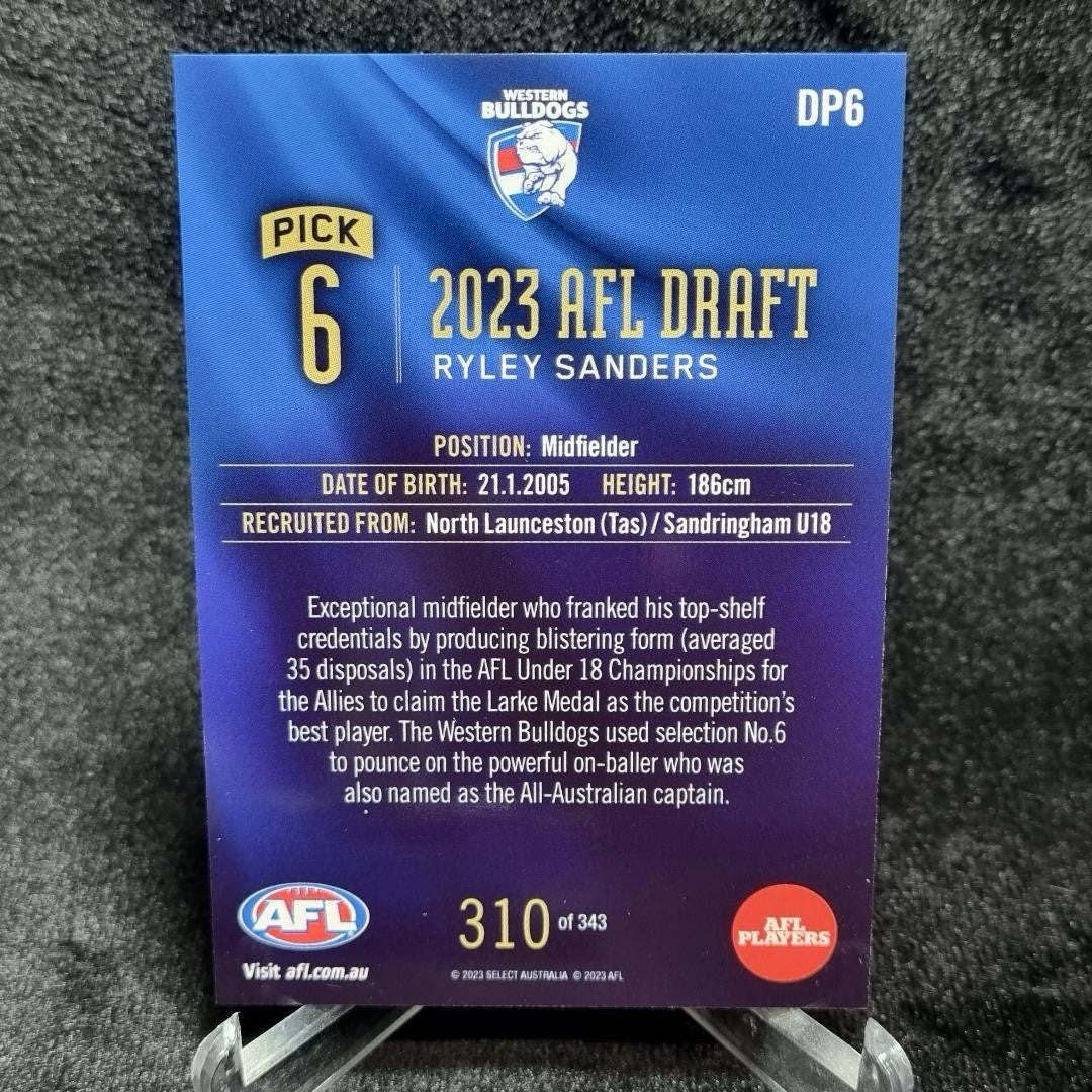 AFL 2023 Ryley Sanders Draft Pick #6 /343 Select Western Bulldogs1