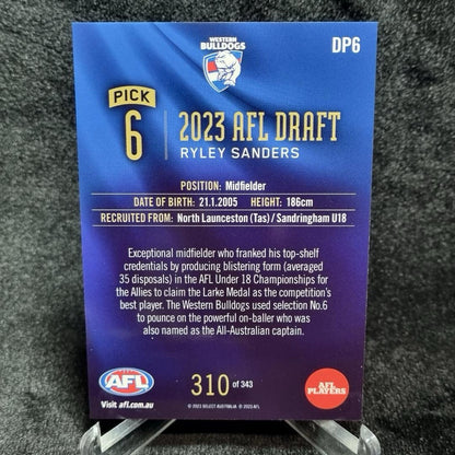 AFL 2023 Ryley Sanders Draft Pick #6 /343 Select Western Bulldogs1