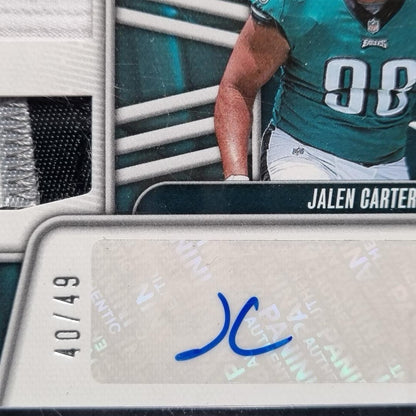 NFL Jalen Carter 2023 Panini Sealed Absolute Rookie Premiere Quad Patch Auto /493
