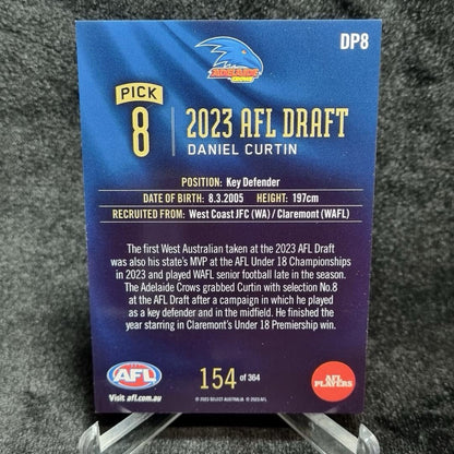 AFL 2023 Daniel Curtin Draft Pick #8 /364 Select Adelaide Crows1