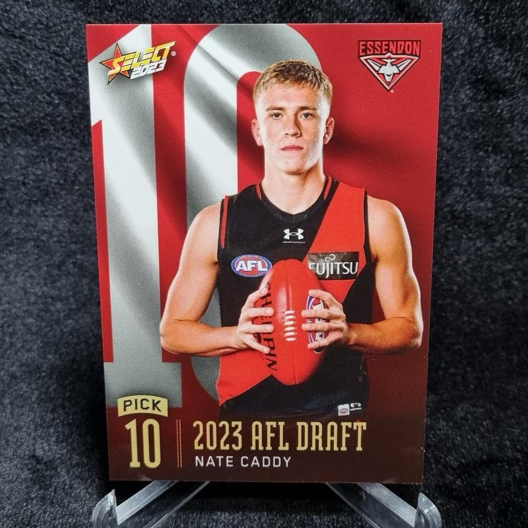 AFL 2023 Nate Caddy Draft Pick #10 /386 Select Essendon Bombers0