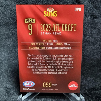 AFL 2023 Ethan Read Draft Pick #9 /267 Select Gold Coast Suns1