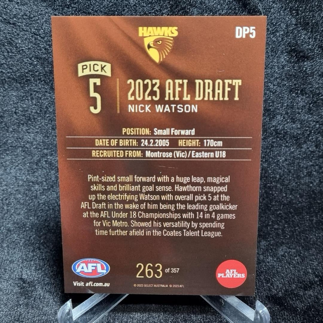 AFL 2023 Nick Watson Draft Pick #5 /357 Select Hawthorn Hawks1