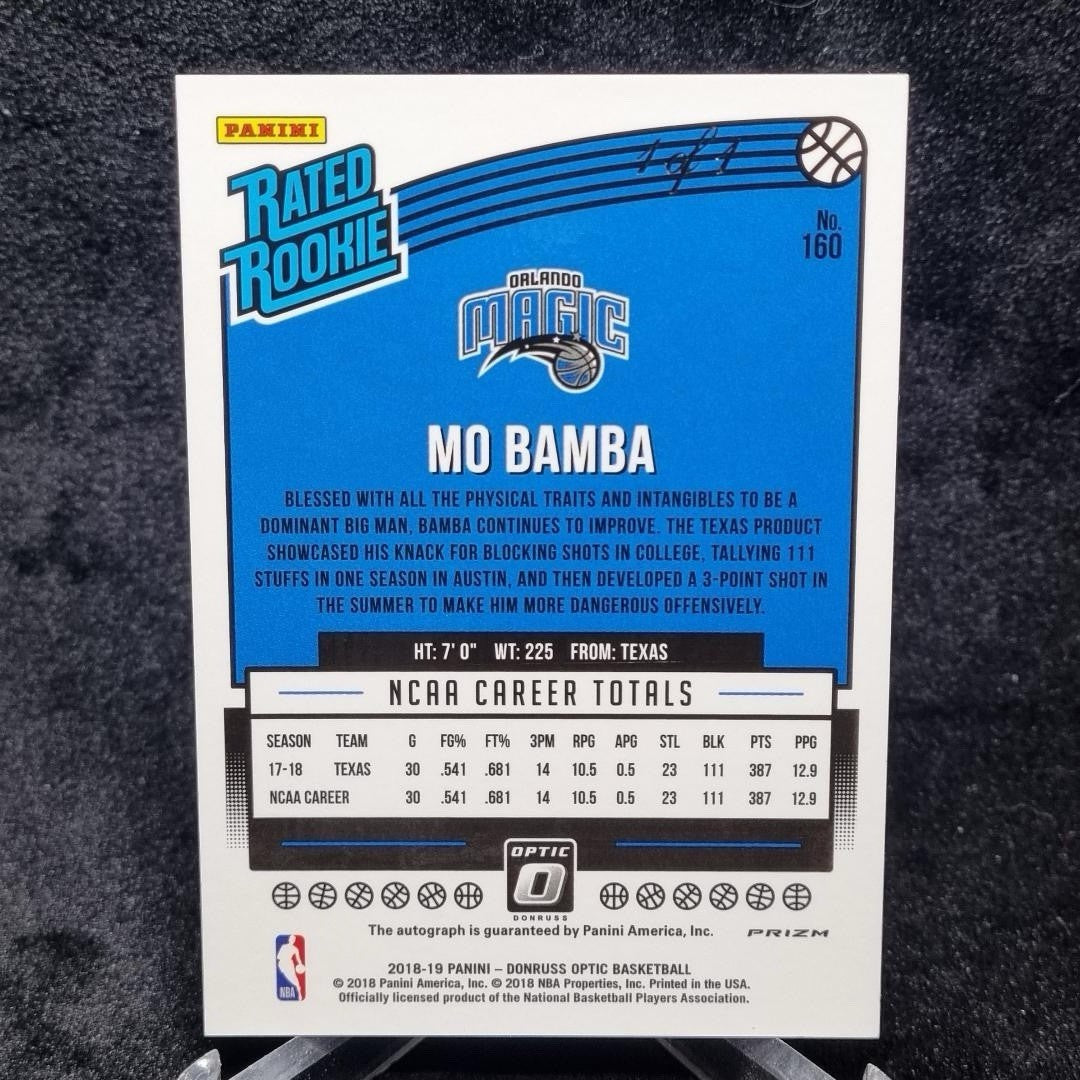 2018-19 Mo Bamba Black 1/1 Rated Rookie RC Auto #160 Donruss Optic Magic1