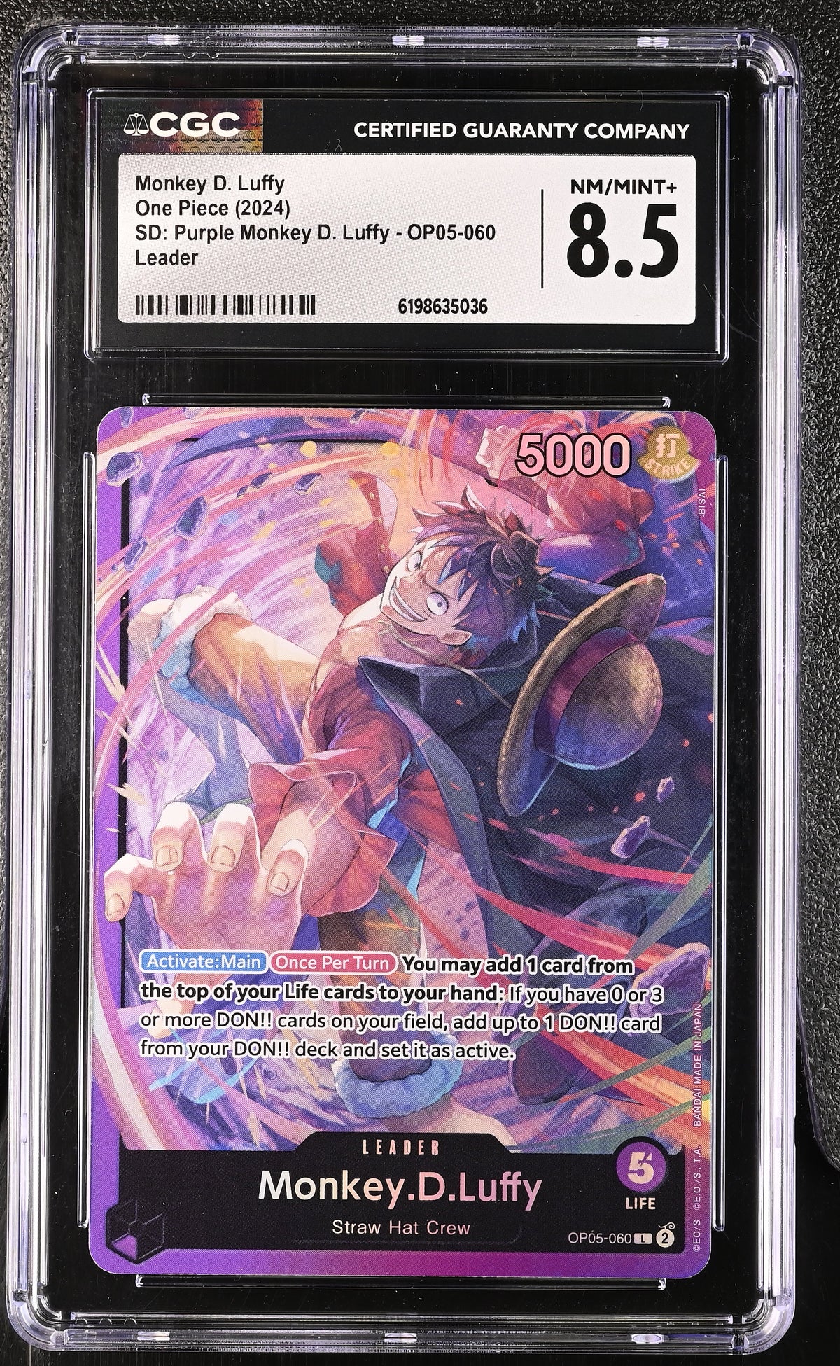Monkey D. Luffy OP05-060 Sd: Purple Monkey D. Luffy One Piece CGC 8.5 Nm/Mint+