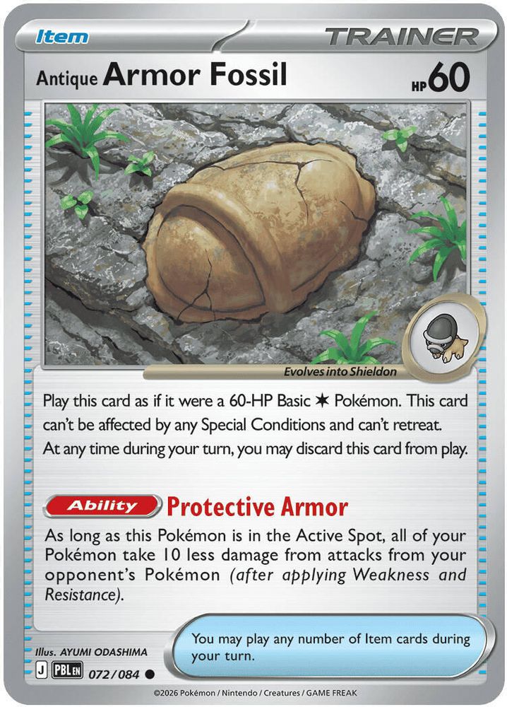 Antique Armor Fossil 072/084 C Reverse Holo